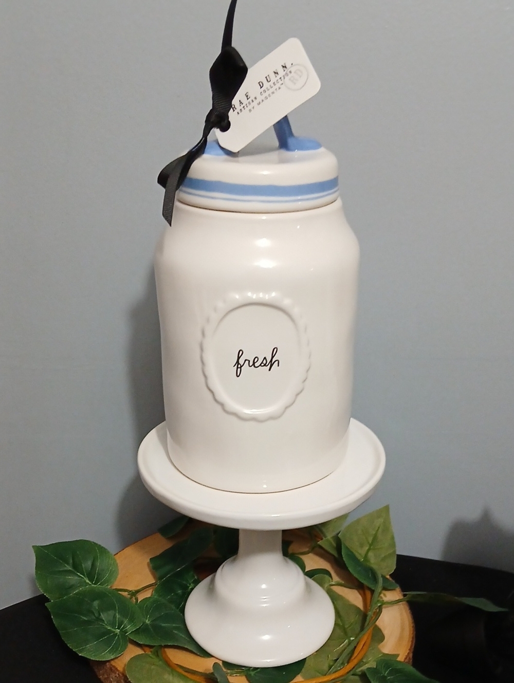 Rae Dunn "Fresh" Ceramic Canister White with Blue Accents NWT